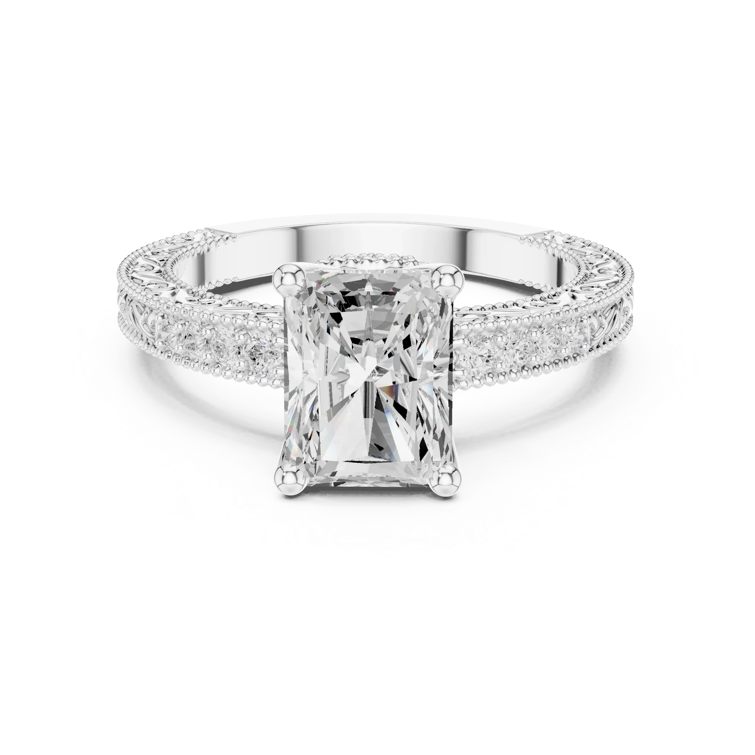 2.22 CTW VVS1 D Color Radient Cut Vintage Filigree Diamond Engagement Ring