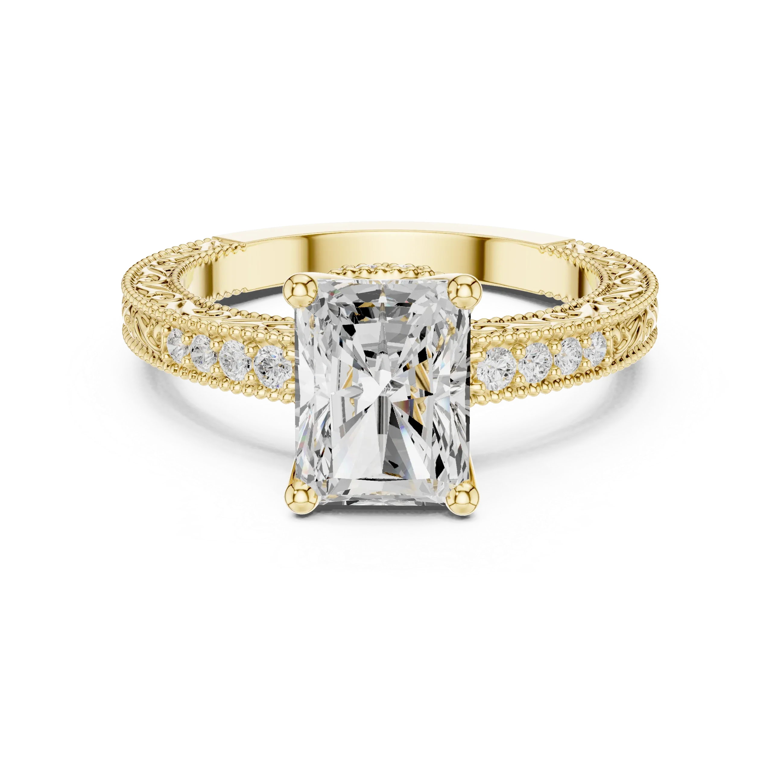 2.22 CTW VVS1 D Color Radient Cut Vintage Filigree Diamond Engagement Ring