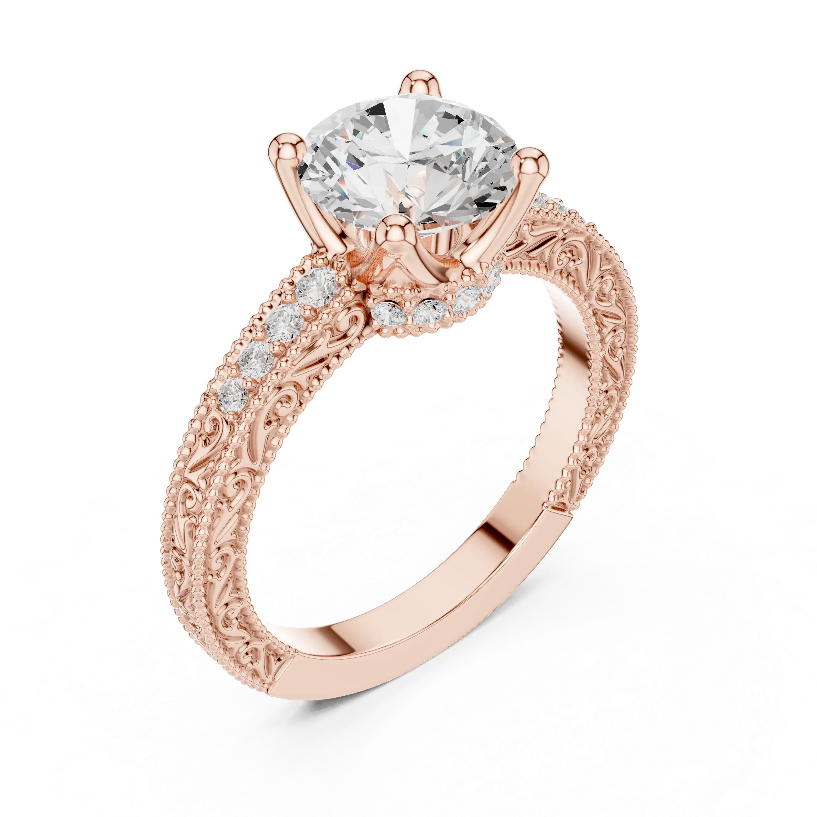 2.22 CTW VVS1 D Color Round Cut Vintage Filigree Diamond Engagement Ring