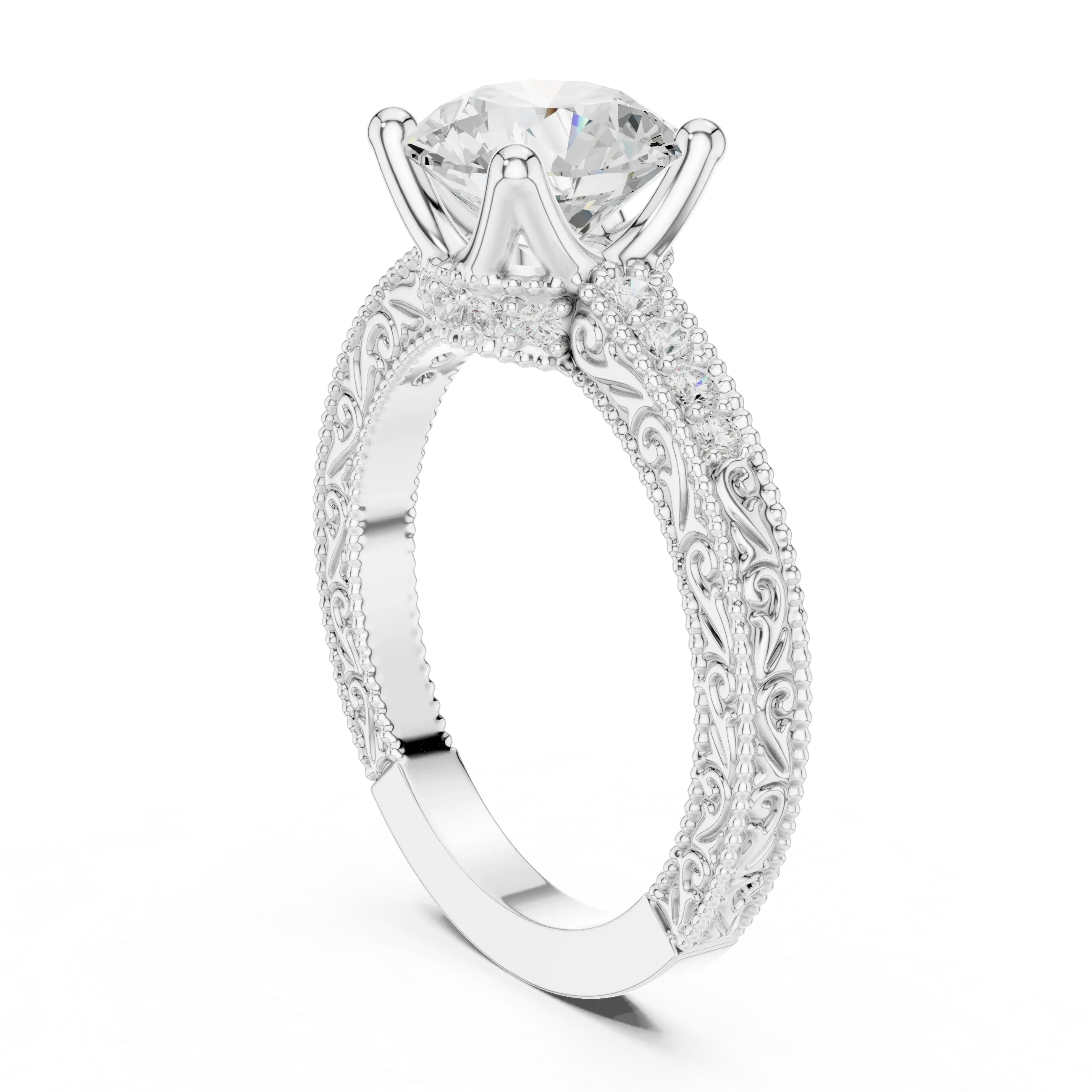 2.22 CTW VVS1 D Color Round Cut Vintage Filigree Diamond Engagement Ring