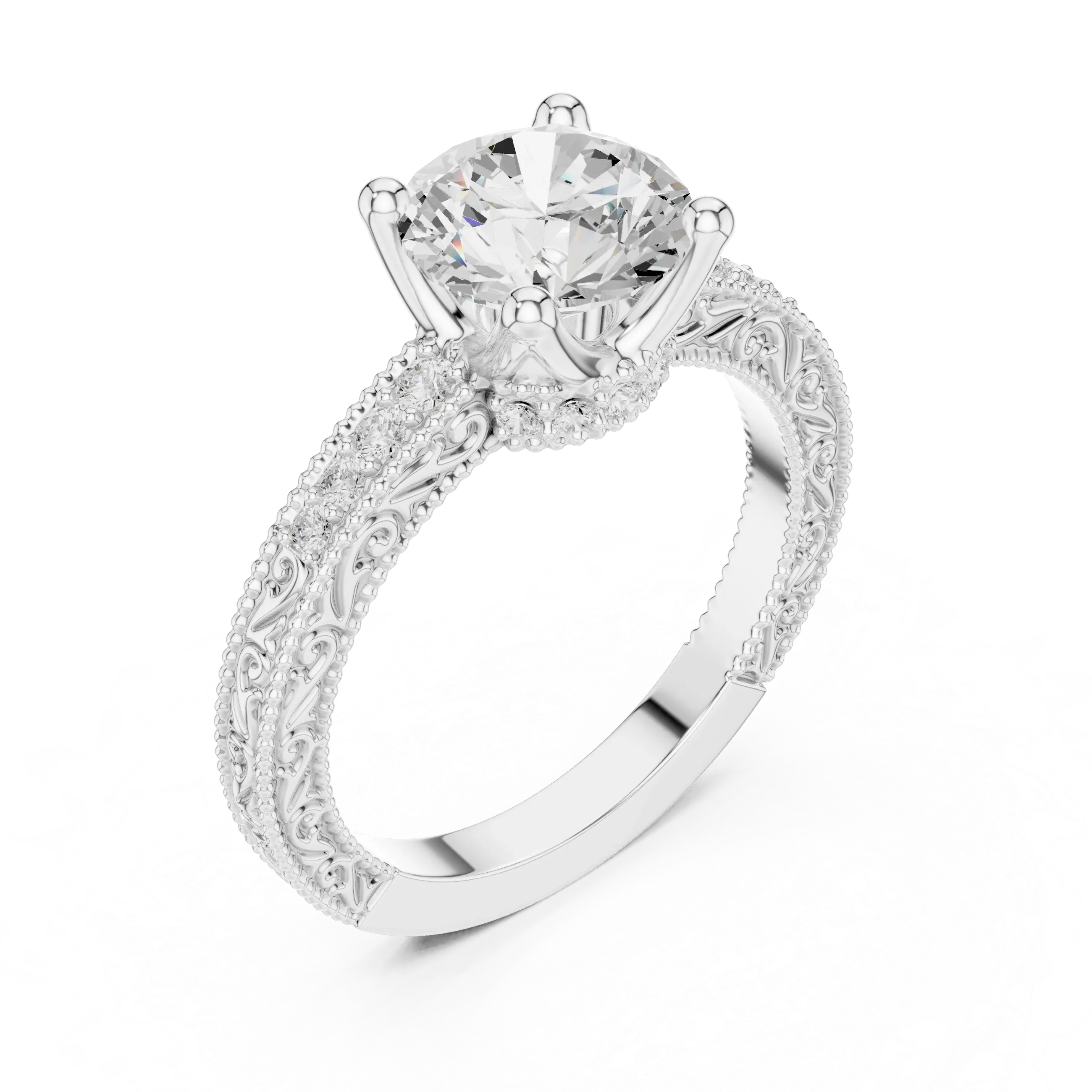 2.22 CTW VVS1 D Color Round Cut Vintage Filigree Diamond Engagement Ring