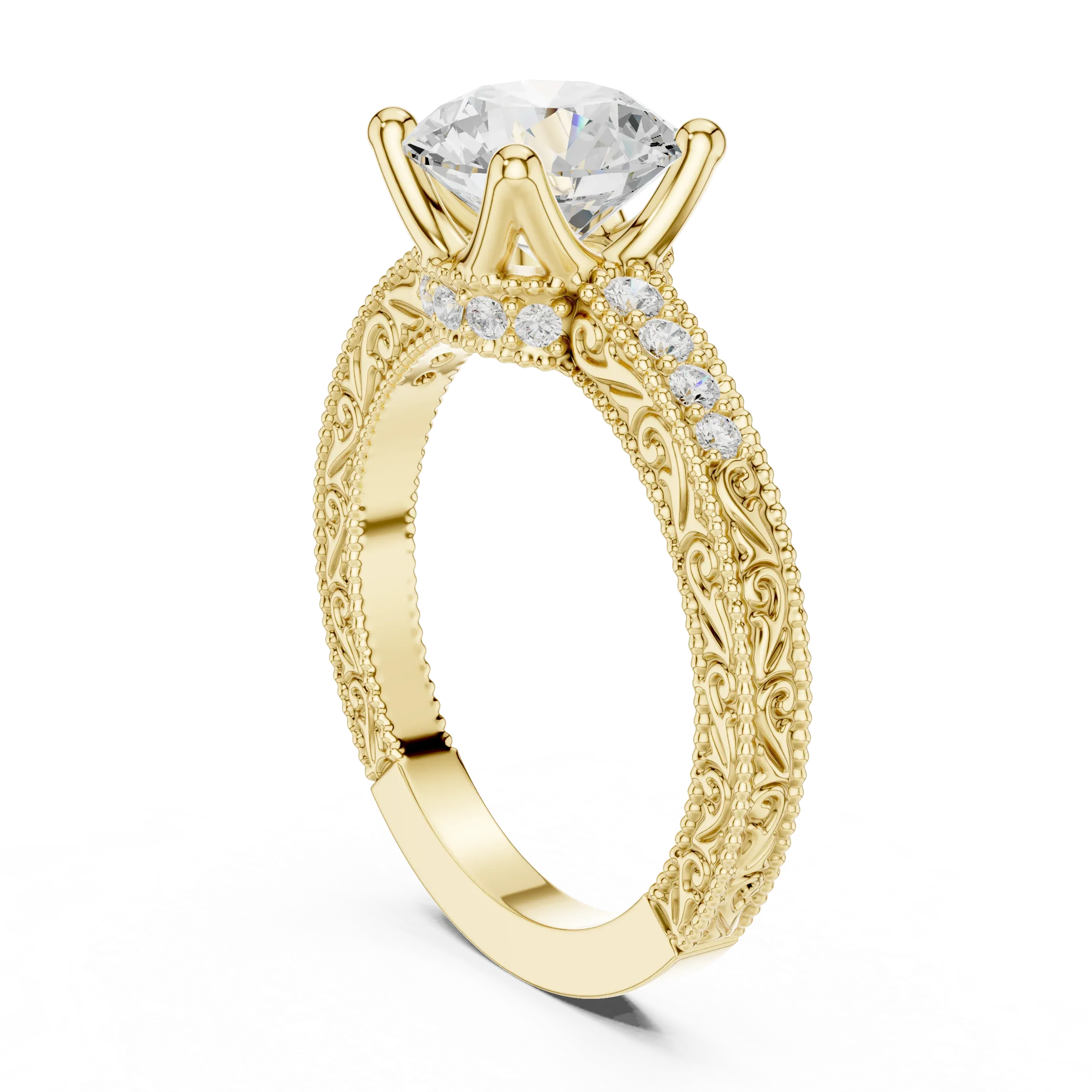 2.22 CTW VVS1 D Color Round Cut Vintage Filigree Diamond Engagement Ring