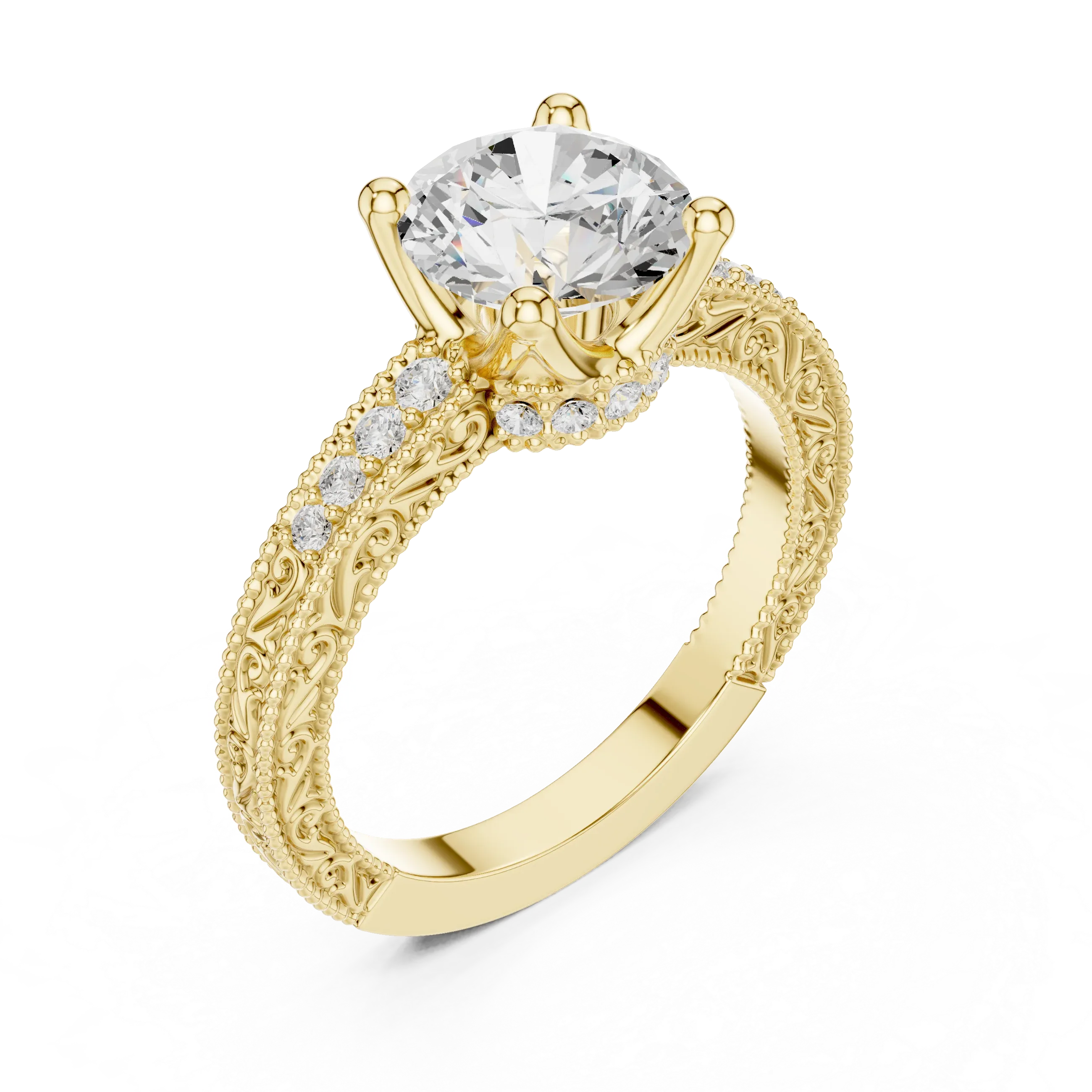 2.22 CTW VVS1 D Color Round Cut Vintage Filigree Diamond Engagement Ring
