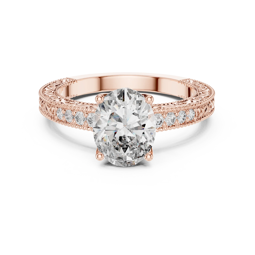 2.21 CT Oval Moissanite Vintage 18K Gold Engagement Ring