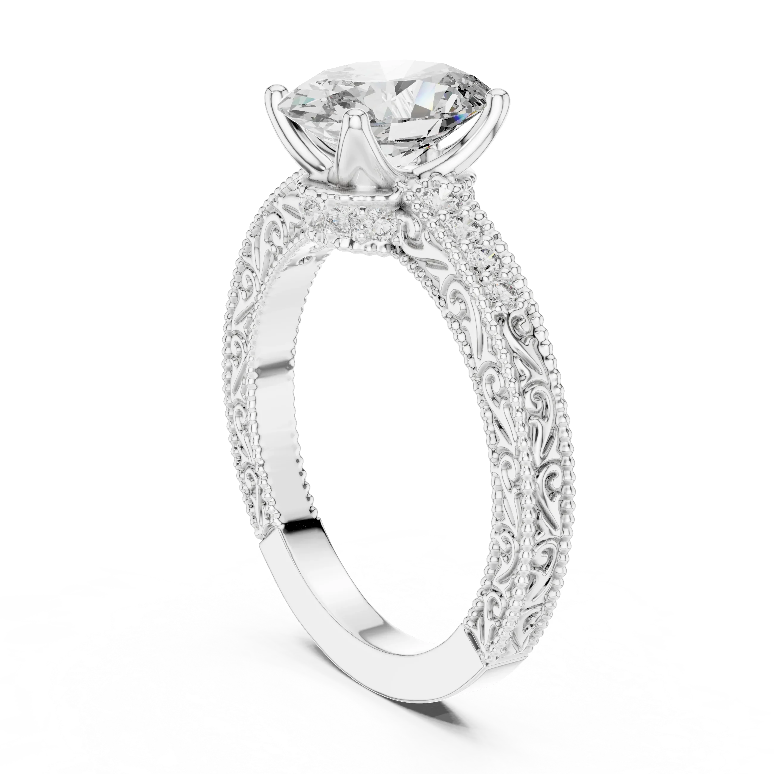 2.21 CT Oval Moissanite Vintage 18K Gold Engagement Ring