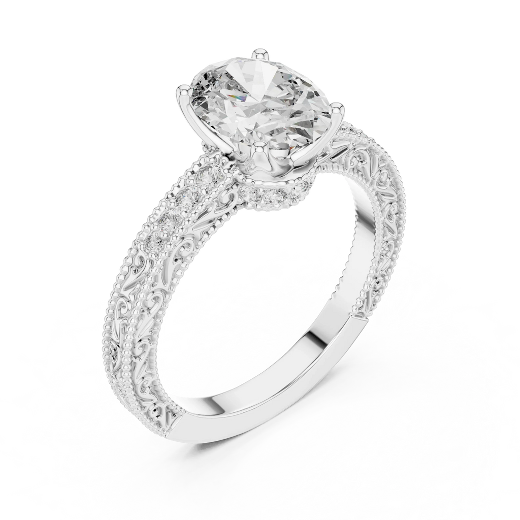 2.21 CT Oval Moissanite Vintage 18K Gold Engagement Ring