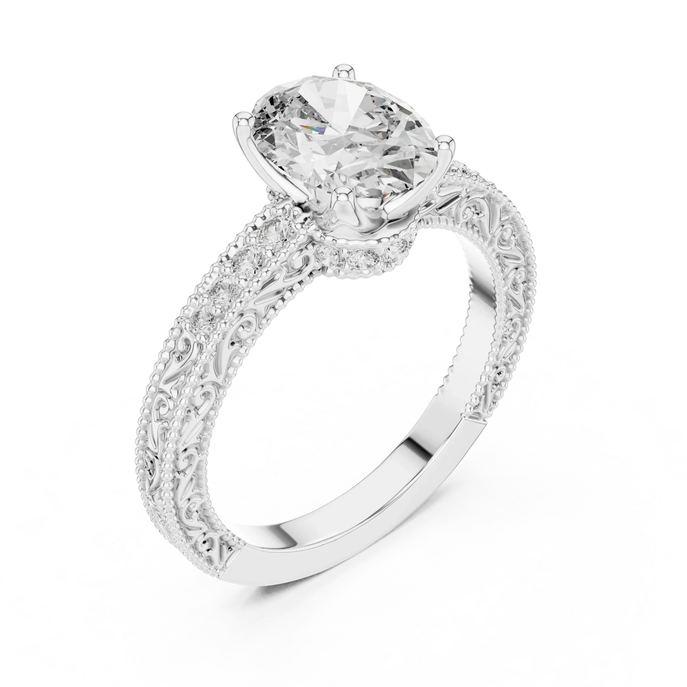 2.21 CT Oval Moissanite Vintage 18K Gold Engagement Ring