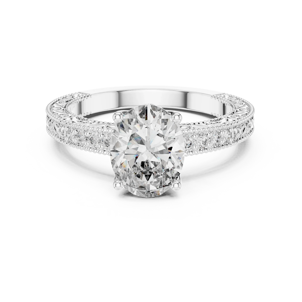 2.21 CT Oval Moissanite Vintage 18K Gold Engagement Ring