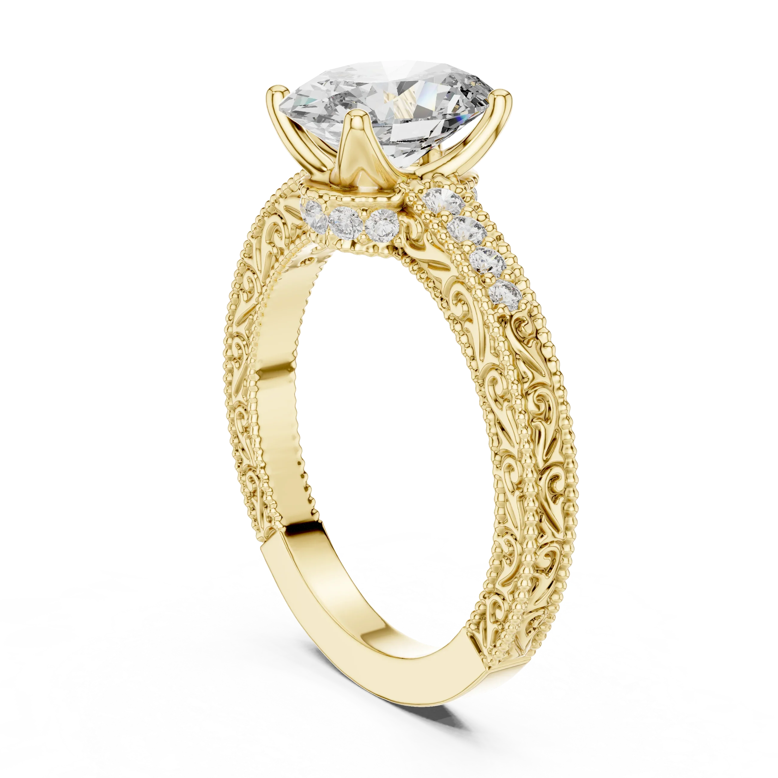 2.21 CT Oval Moissanite Vintage 18K Gold Engagement Ring
