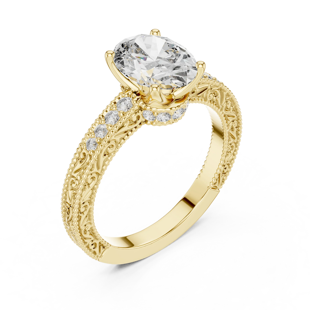 2.21 CT Oval Moissanite Vintage 18K Gold Engagement Ring
