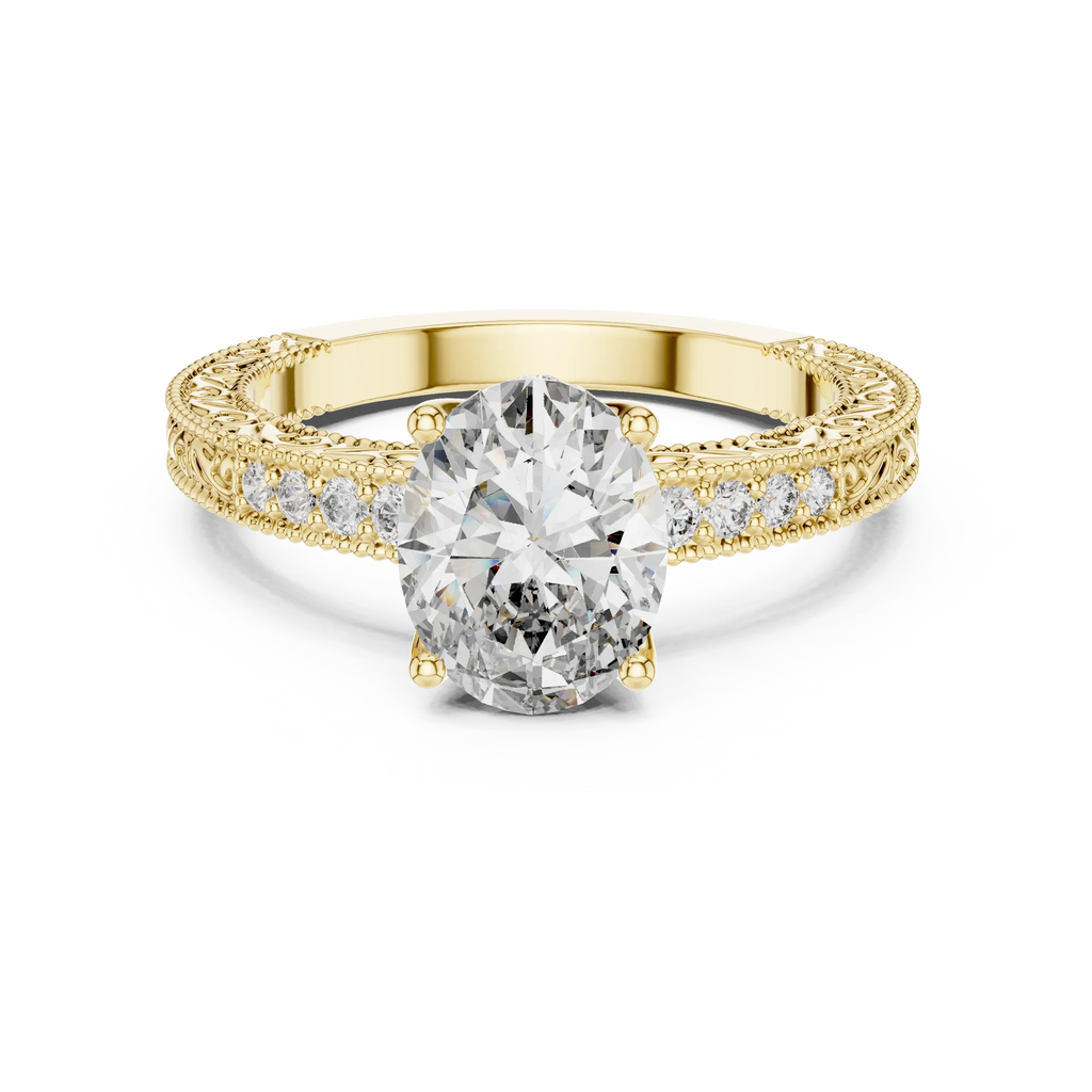 2.21 CT Oval Moissanite Vintage 18K Gold Engagement Ring
