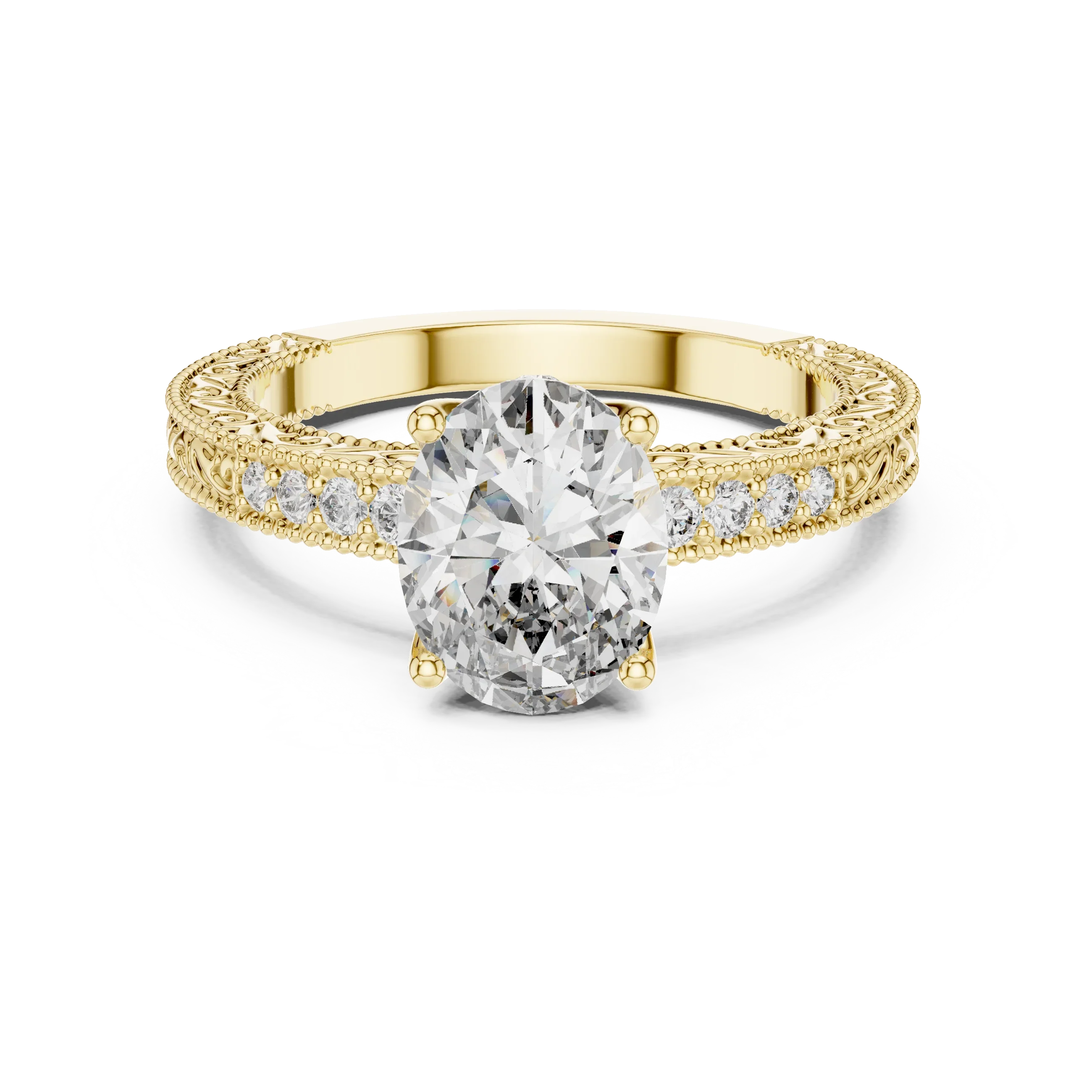 2.21 CT Oval Moissanite Vintage 18K Gold Engagement Ring