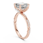 2.93 CTW Asscher Cut Diamond Hidden Halo Twisted Pavé Engagement Ring in 14K Yellow Gold