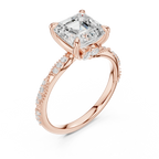 2.93 CTW Asscher Cut Diamond Hidden Halo Twisted Pavé Engagement Ring in 14K Yellow Gold