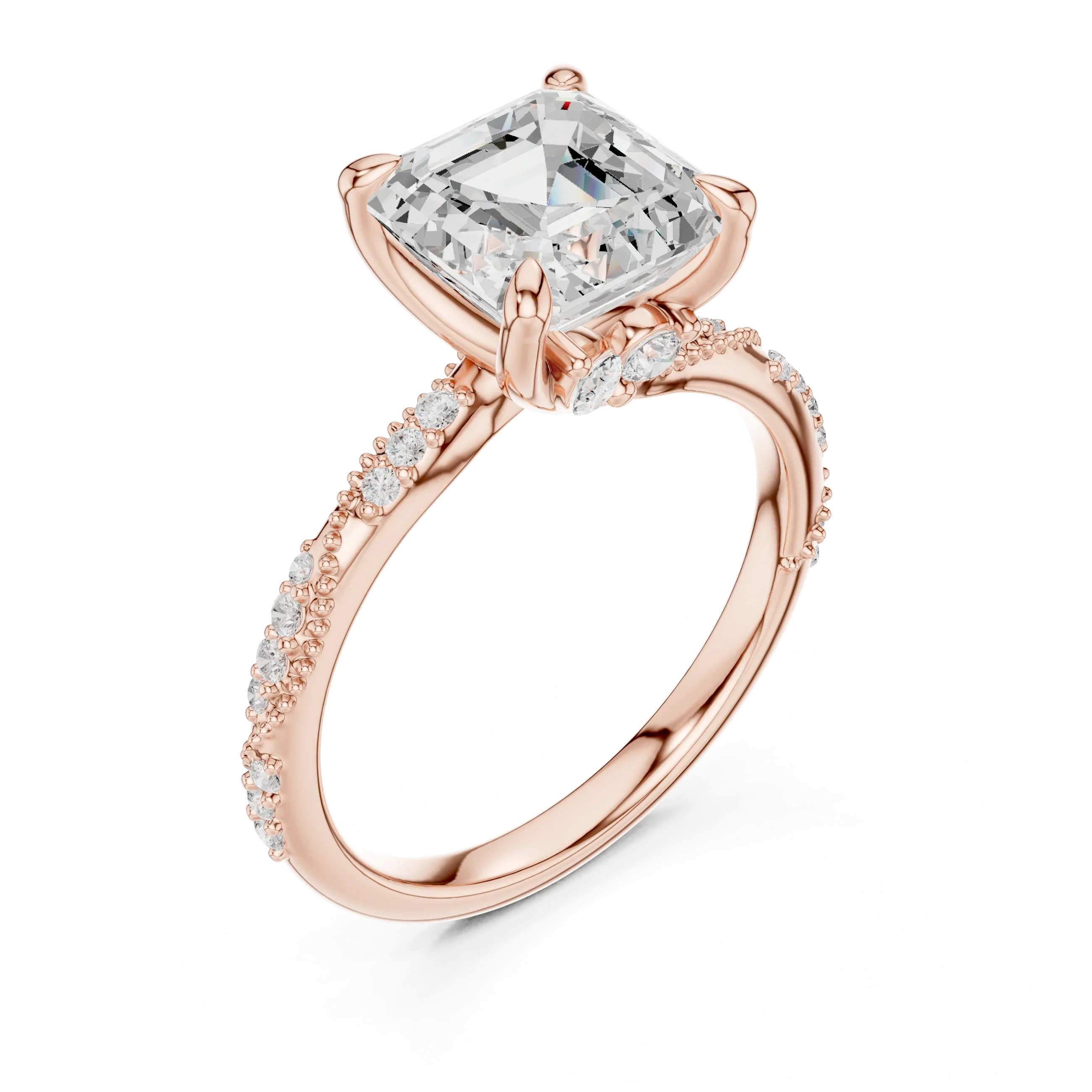 2.93 CTW Asscher Cut Diamond Hidden Halo Twisted Pavé Engagement Ring in 14K Yellow Gold