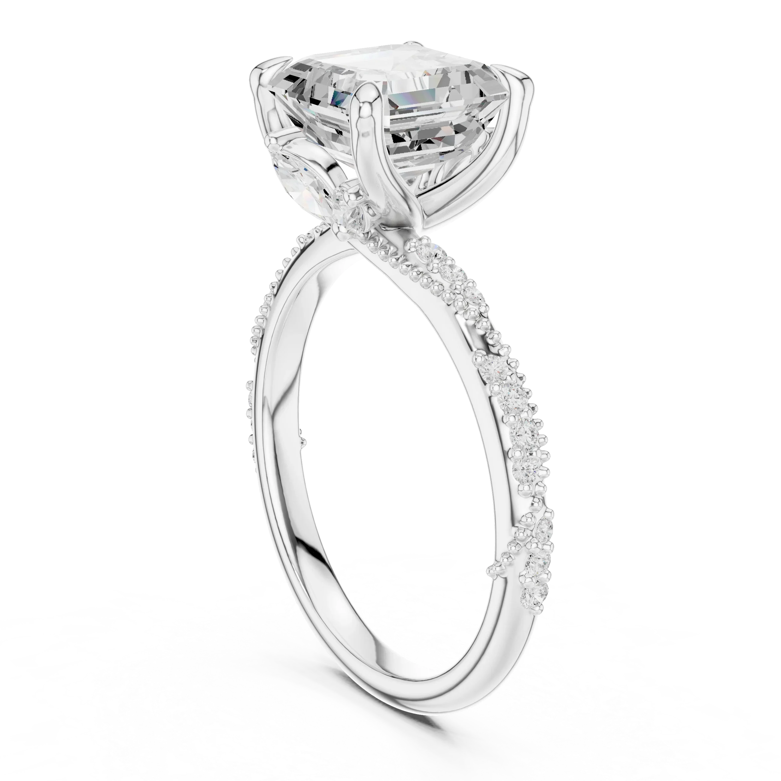 2.93 CTW Asscher Cut Diamond Hidden Halo Twisted Pavé Engagement Ring in 14K Yellow Gold