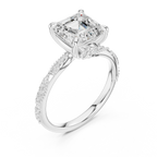 2.93 CTW Asscher Cut Diamond Hidden Halo Twisted Pavé Engagement Ring in 14K Yellow Gold