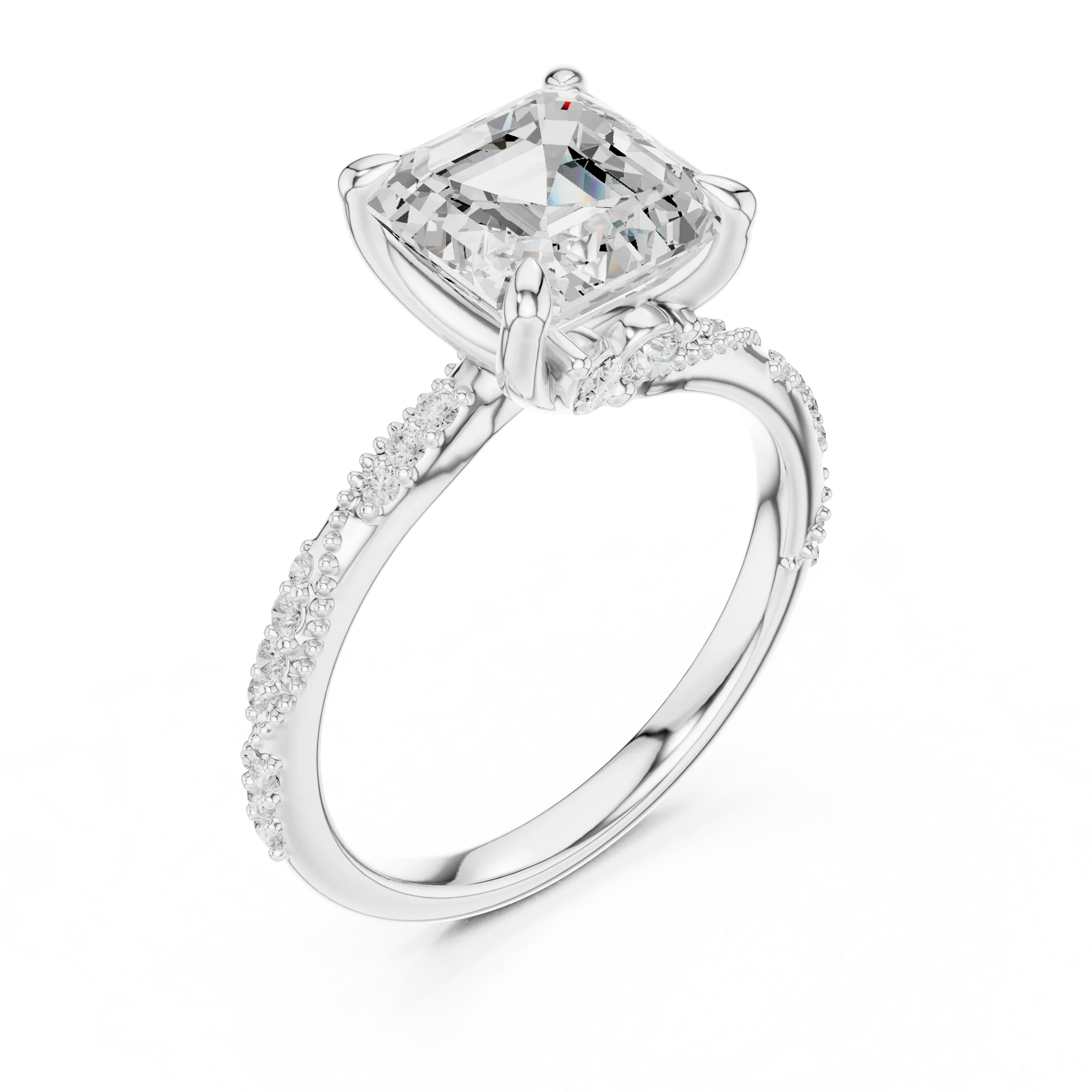 2.93 CTW Asscher Cut Diamond Hidden Halo Twisted Pavé Engagement Ring in 14K Yellow Gold