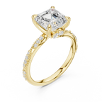 2.93 CTW Asscher Cut Diamond Hidden Halo Twisted Pavé Engagement Ring in 14K Yellow Gold
