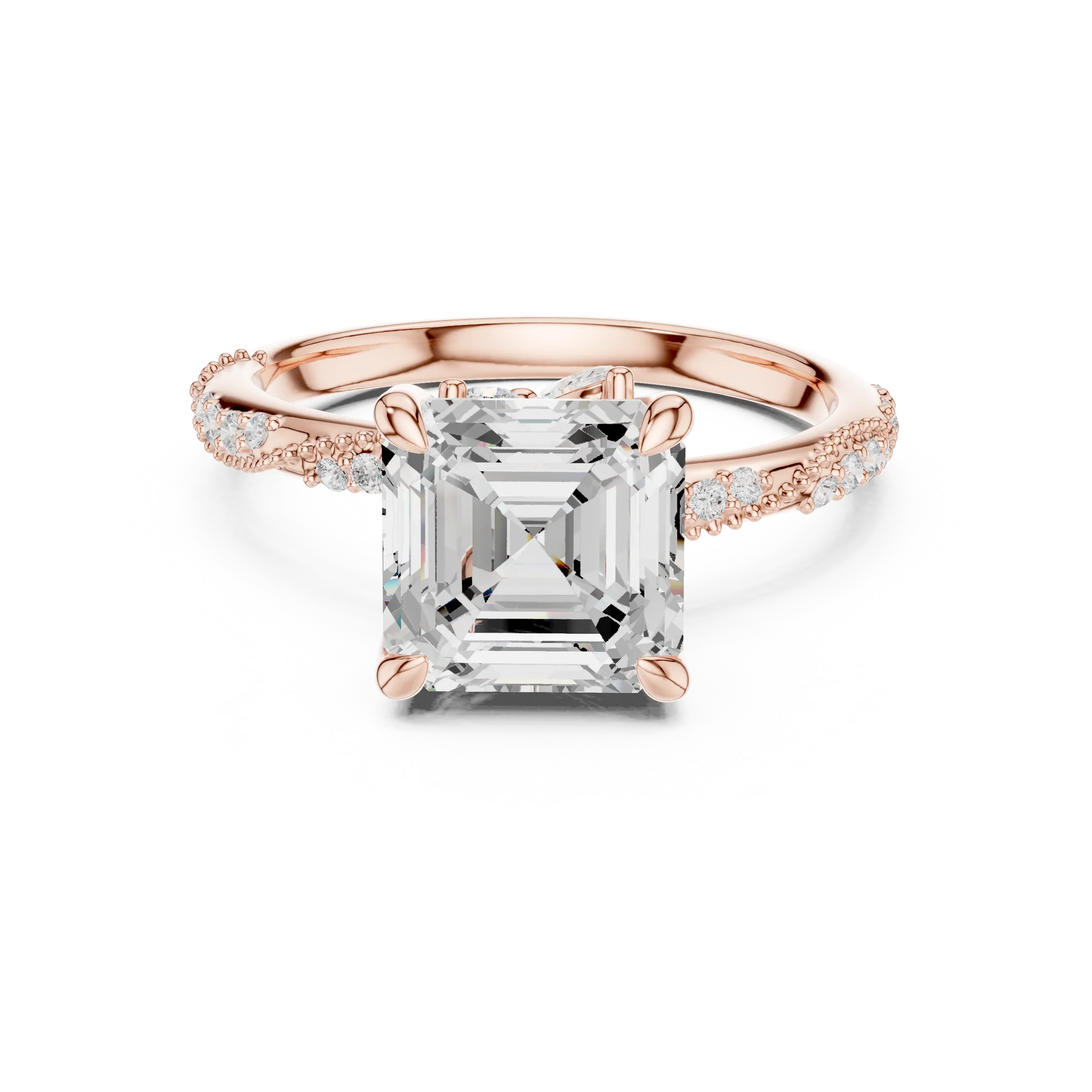 2.93 CTW Asscher Cut Diamond Hidden Halo Twisted Pavé Engagement Ring in 14K Yellow Gold