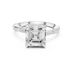 2.93 CTW Asscher Cut Diamond Hidden Halo Twisted Pavé Engagement Ring in 14K Yellow Gold