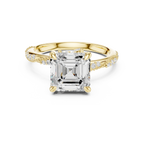2.93 CTW Asscher Cut Diamond Hidden Halo Twisted Pavé Engagement Ring in 14K Yellow Gold