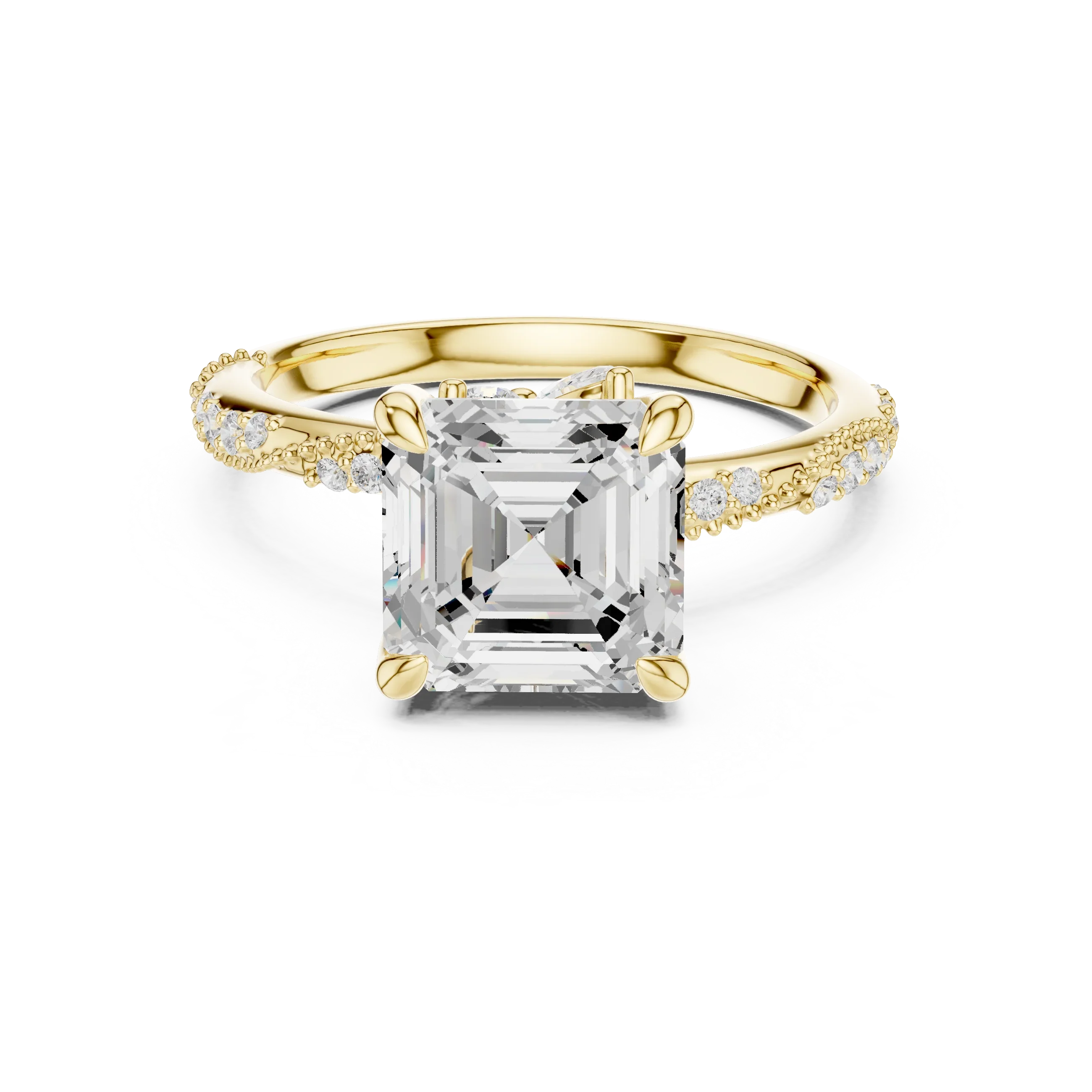 2.93 CTW Asscher Cut Diamond Hidden Halo Twisted Pavé Engagement Ring in 14K Yellow Gold