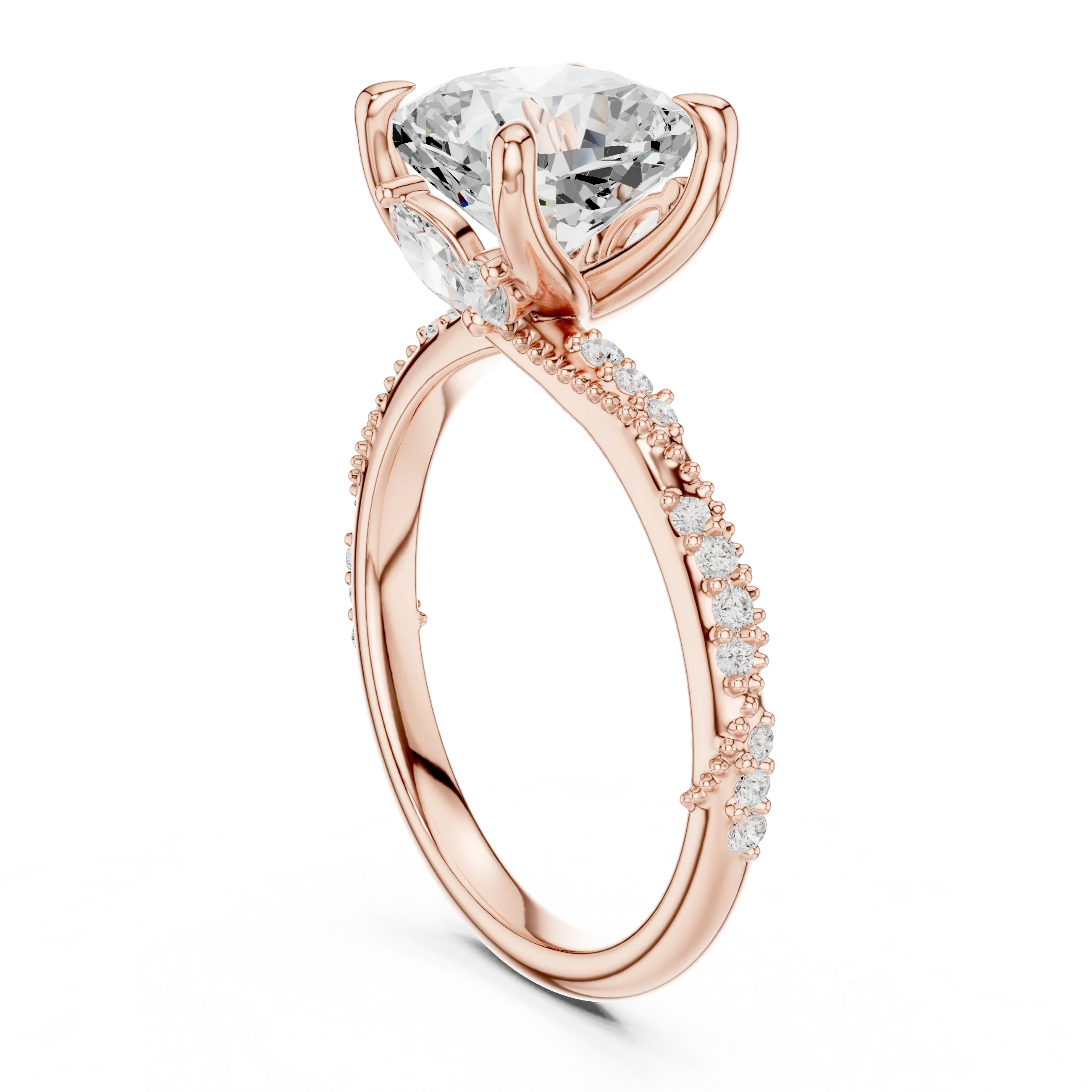 2.93 CTW Cushion Cut Diamond Hidden Halo Twisted Pavé Engagement Ring in 14K Yellow Gold