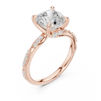 2.93 CTW Cushion Cut Diamond Hidden Halo Twisted Pavé Engagement Ring in 14K Yellow Gold