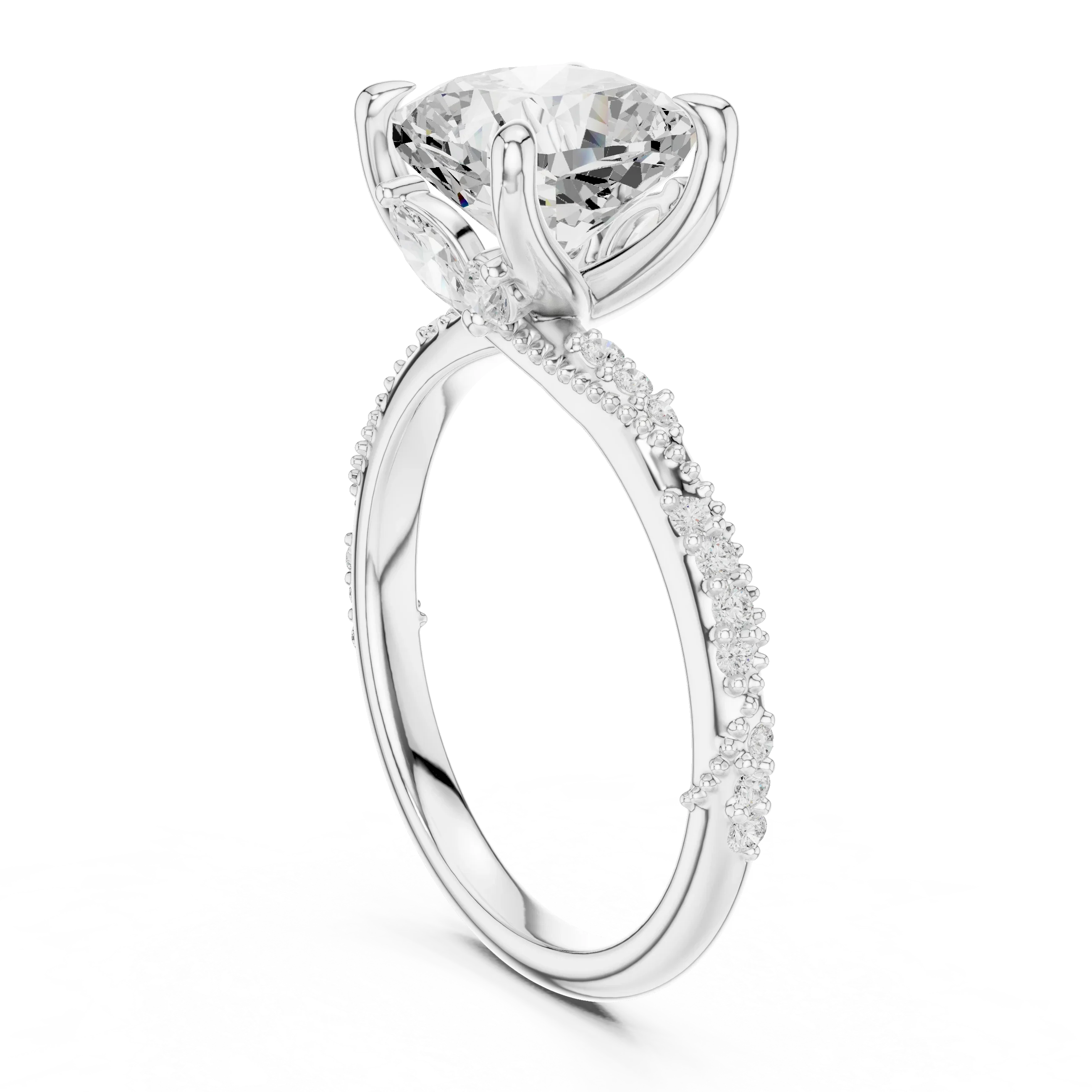 2.93 CTW Cushion Cut Diamond Hidden Halo Twisted Pavé Engagement Ring in 14K Yellow Gold