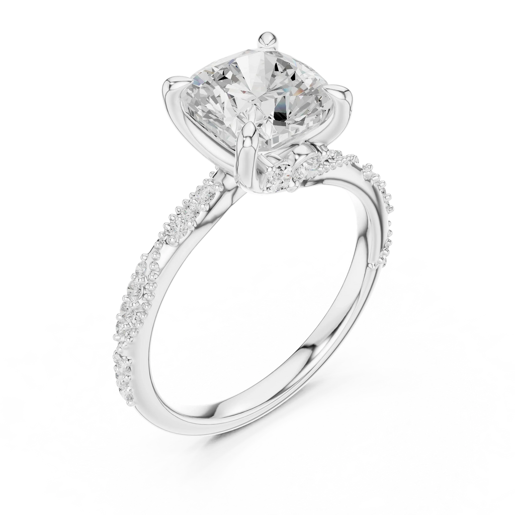 2.93 CTW Cushion Cut Diamond Hidden Halo Twisted Pavé Engagement Ring in 14K Yellow Gold