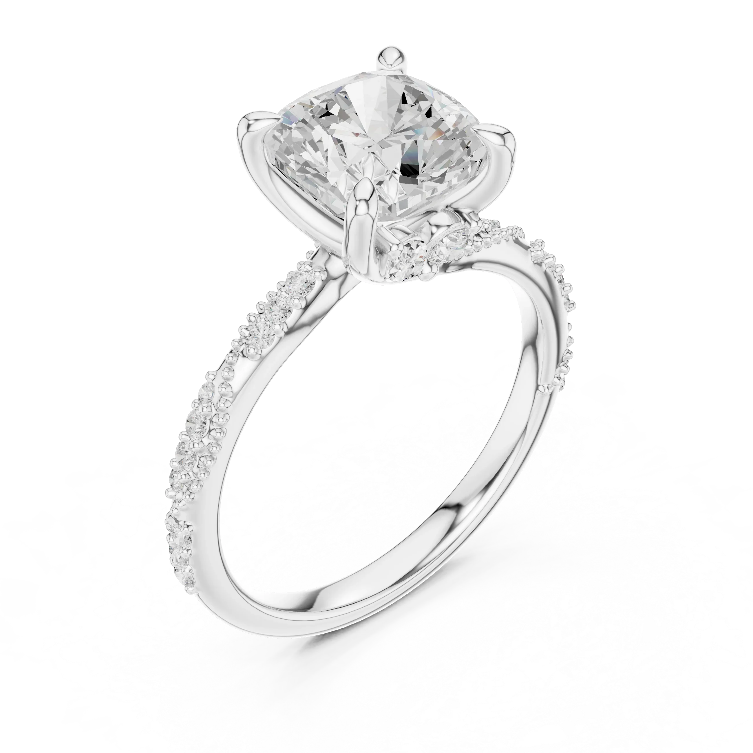 2.93 CTW Cushion Cut Diamond Hidden Halo Twisted Pavé Engagement Ring in 14K Yellow Gold