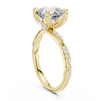2.93 CTW Cushion Cut Diamond Hidden Halo Twisted Pavé Engagement Ring in 14K Yellow Gold