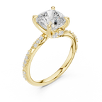 2.93 CTW Cushion Cut Diamond Hidden Halo Twisted Pavé Engagement Ring in 14K Yellow Gold