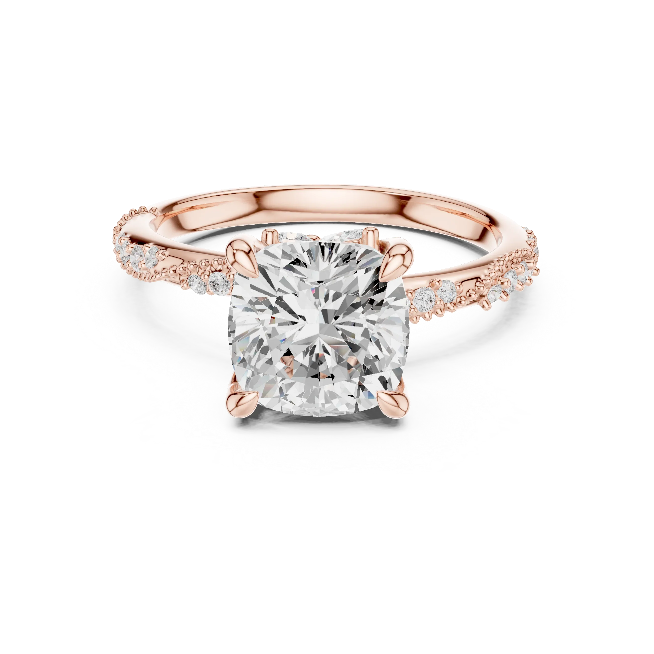 2.93 CTW Cushion Cut Diamond Hidden Halo Twisted Pavé Engagement Ring in 14K Yellow Gold