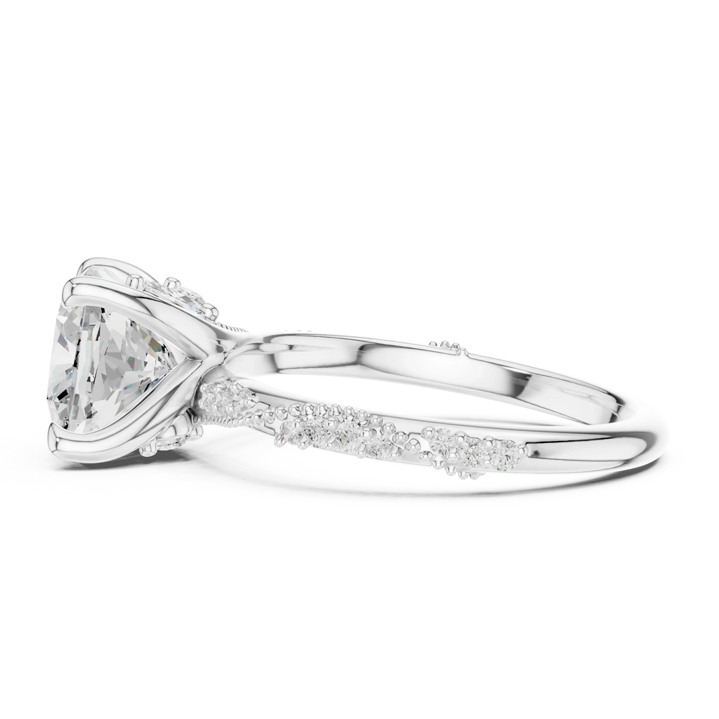 2.93 CTW Cushion Cut Diamond Hidden Halo Twisted Pavé Engagement Ring in 14K Yellow Gold