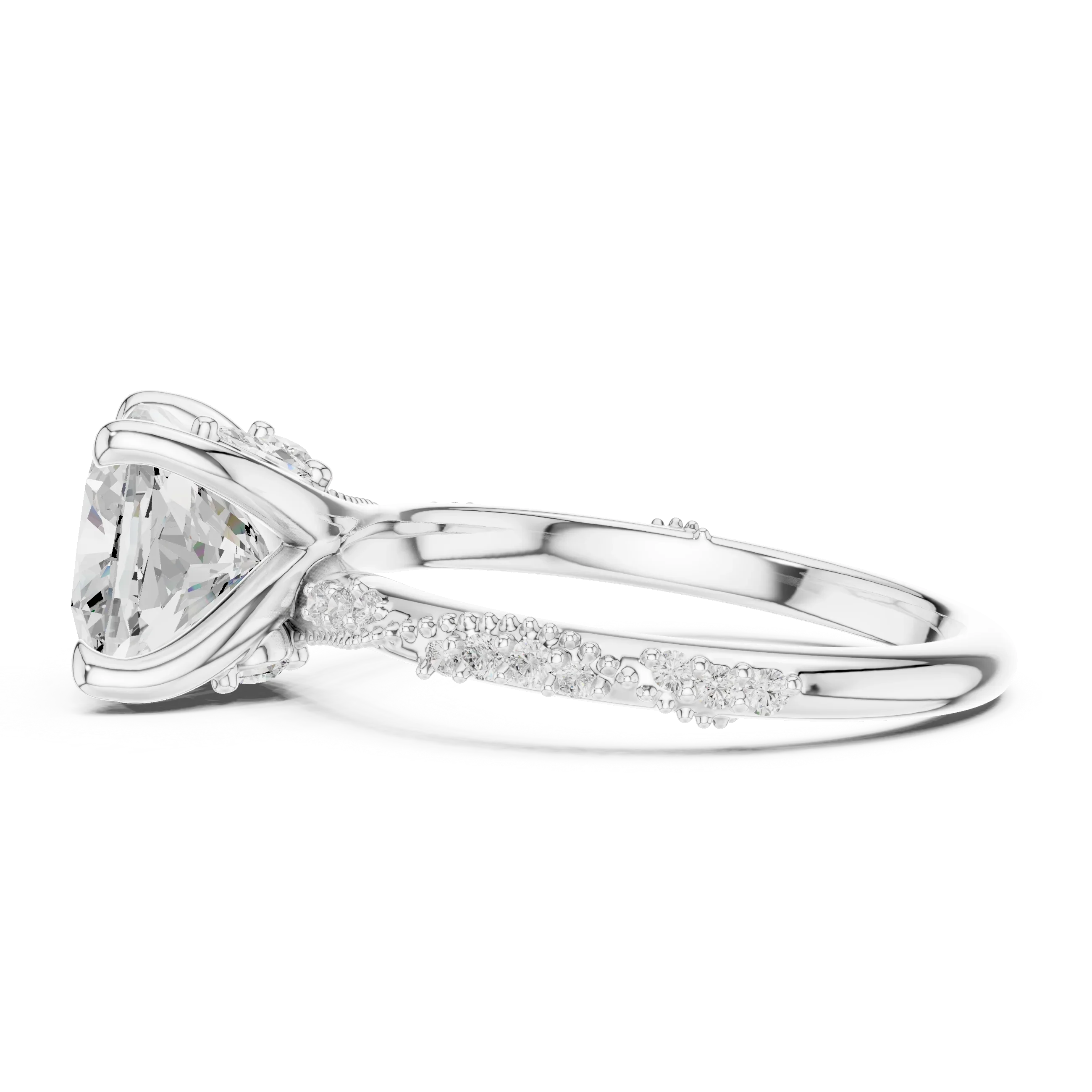 2.93 CTW Cushion Cut Diamond Hidden Halo Twisted Pavé Engagement Ring in 14K Yellow Gold