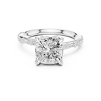 2.93 CTW Cushion Cut Diamond Hidden Halo Twisted Pavé Engagement Ring in 14K Yellow Gold