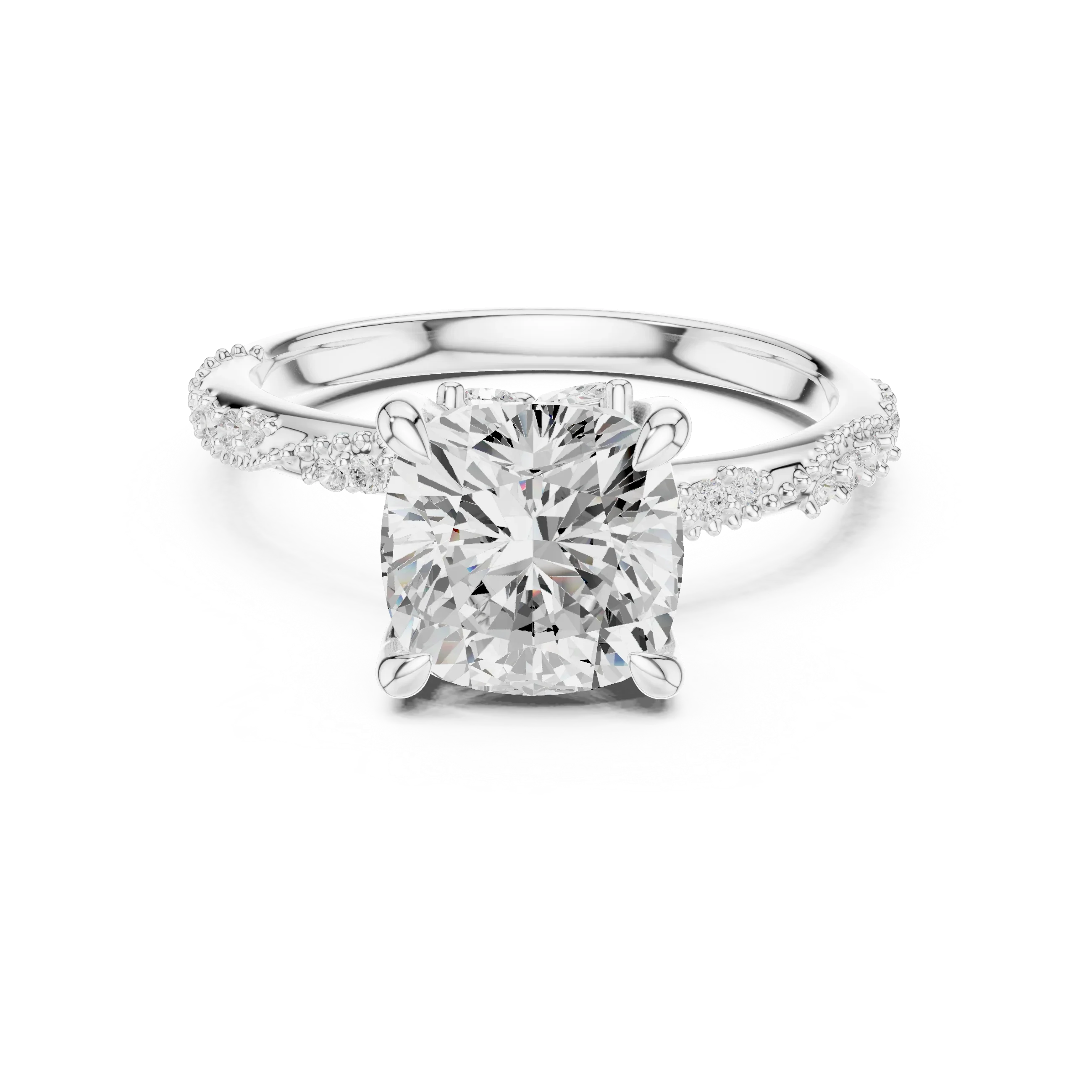 2.93 CTW Cushion Cut Diamond Hidden Halo Twisted Pavé Engagement Ring in 14K Yellow Gold