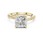 2.93 CTW Cushion Cut Diamond Hidden Halo Twisted Pavé Engagement Ring in 14K Yellow Gold