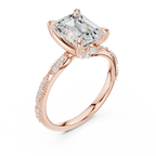 2.93 CTW Emerald Cut Diamond Hidden Halo Twisted Pavé Engagement Ring in 14K Yellow Gold