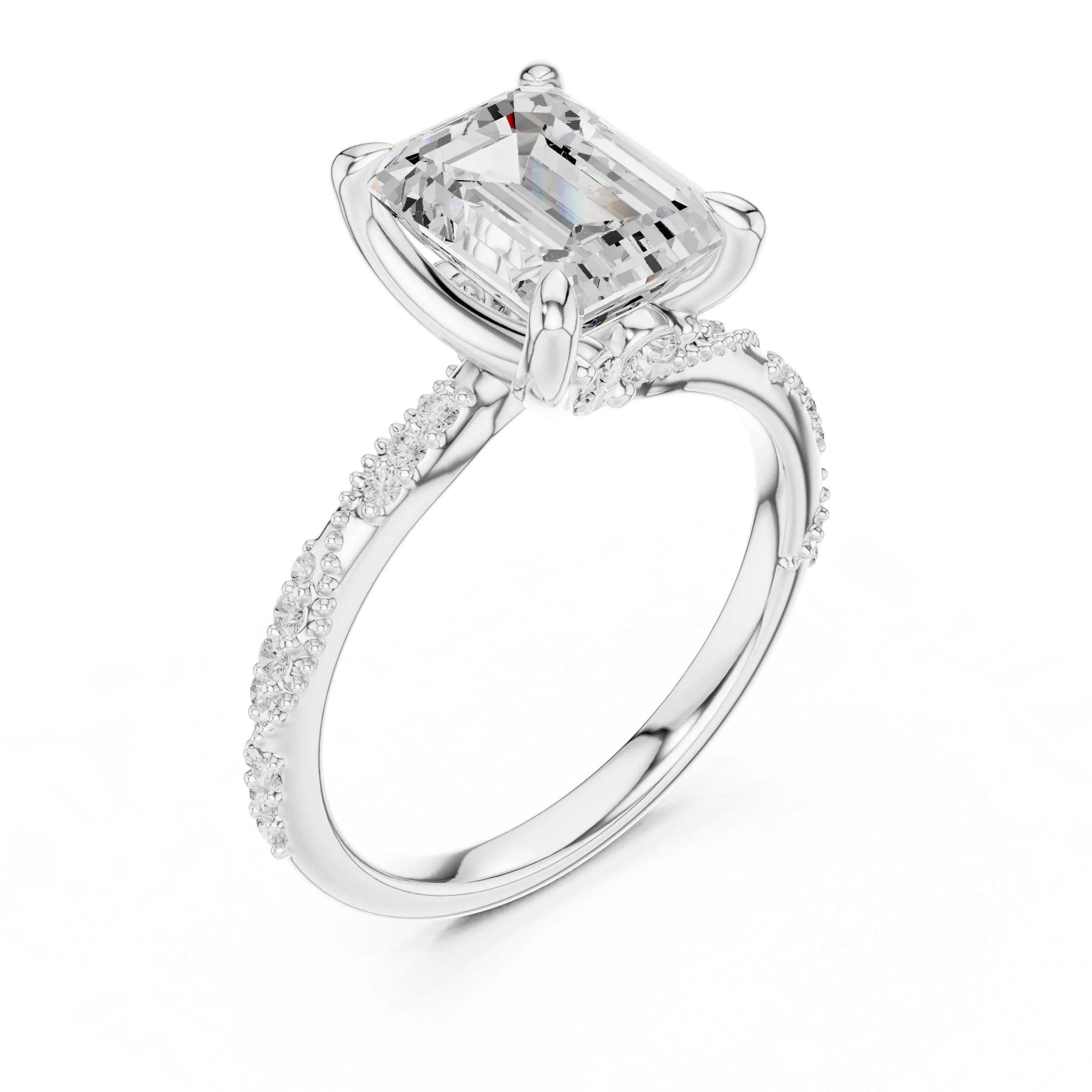2.93 CTW Emerald Cut Diamond Hidden Halo Twisted Pavé Engagement Ring in 14K Yellow Gold