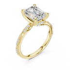 2.93 CTW Emerald Cut Diamond Hidden Halo Twisted Pavé Engagement Ring in 14K Yellow Gold