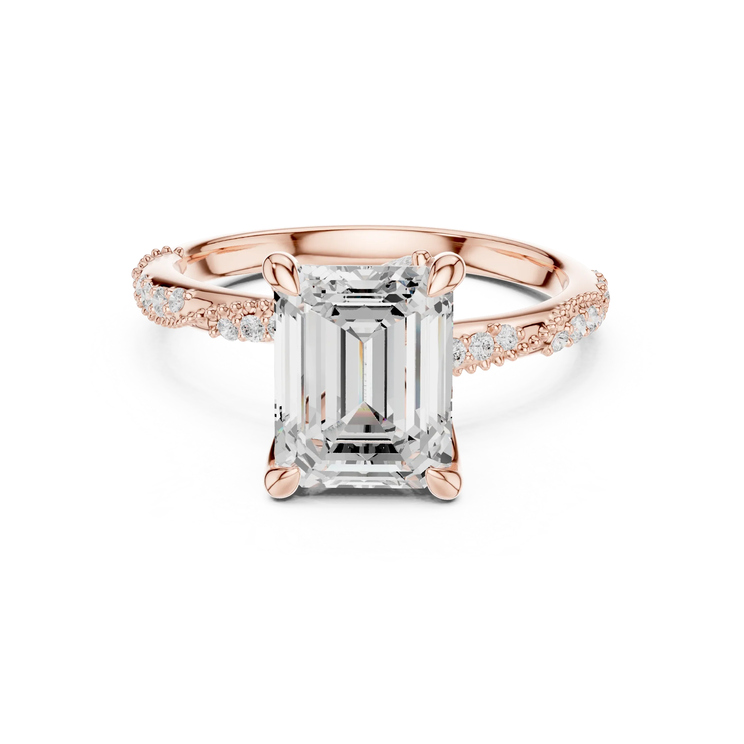 2.93 CTW Emerald Cut Diamond Hidden Halo Twisted Pavé Engagement Ring in 14K Yellow Gold