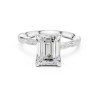 2.93 CTW Emerald Cut Diamond Hidden Halo Twisted Pavé Engagement Ring in 14K Yellow Gold
