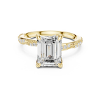 2.93 CTW Emerald Cut Diamond Hidden Halo Twisted Pavé Engagement Ring in 14K Yellow Gold