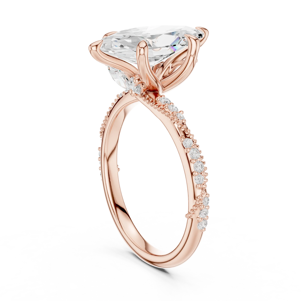 2.93 CTW Marquise Cut Diamond Hidden Halo Twisted Pavé Engagement Ring in 14K Yellow Gold