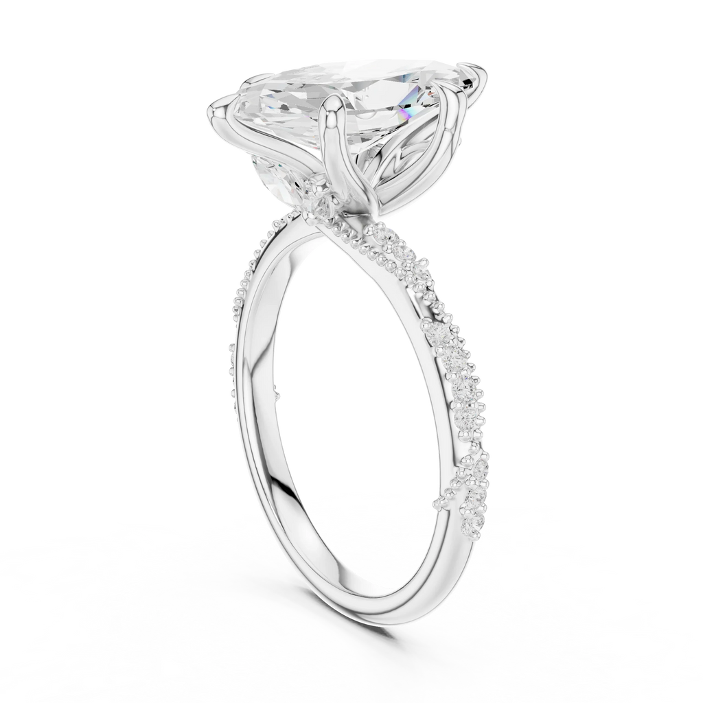 2.93 CTW Marquise Cut Diamond Hidden Halo Twisted Pavé Engagement Ring in 14K Yellow Gold