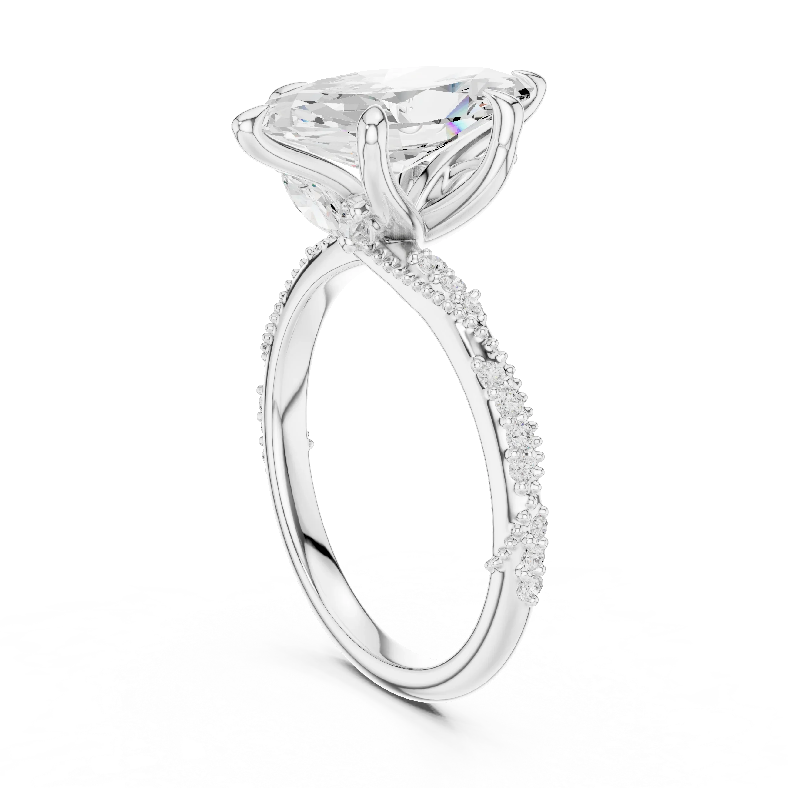 2.93 CTW Marquise Cut Diamond Hidden Halo Twisted Pavé Engagement Ring in 14K Yellow Gold