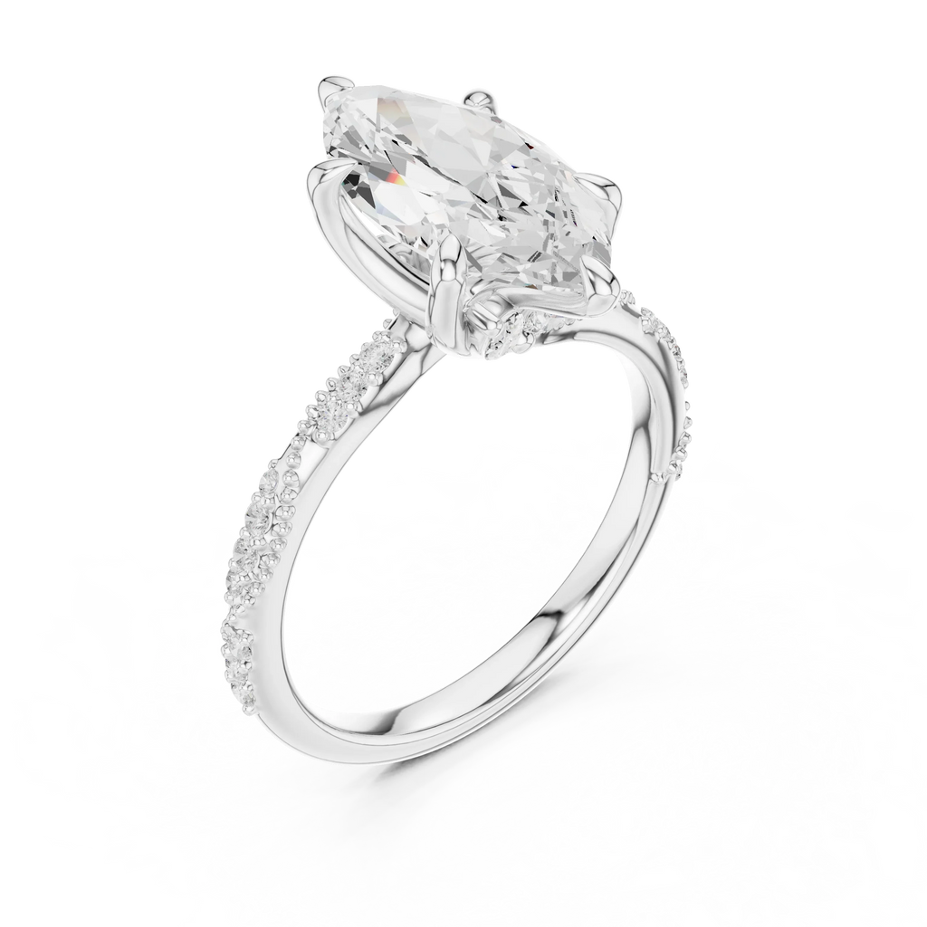 2.93 CTW Marquise Cut Diamond Hidden Halo Twisted Pavé Engagement Ring in 14K Yellow Gold